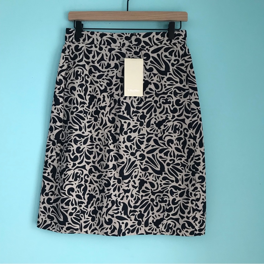 MaxMara Pancone Geometric High Rise Textured Mini Silk Skirt 8 Black Rare - Picture 2 of 16